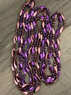 2Pcs Long Mardi Gras Beads in Purple and Rose Gold Necklaces